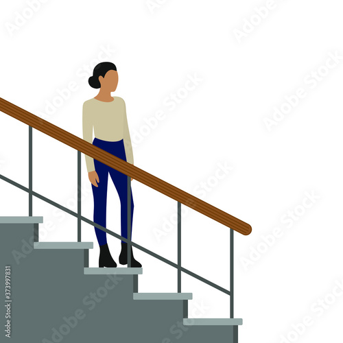 Female character stands on the step of the stairs