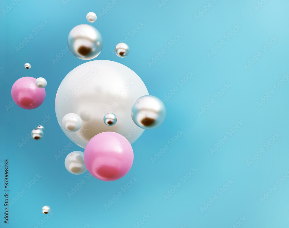 flying glossy metal glass and pearl spheres in the air, abstract background, 3d illustration flying glossy metal glass and pearl spheres in the air, abstract background, 3d illustration