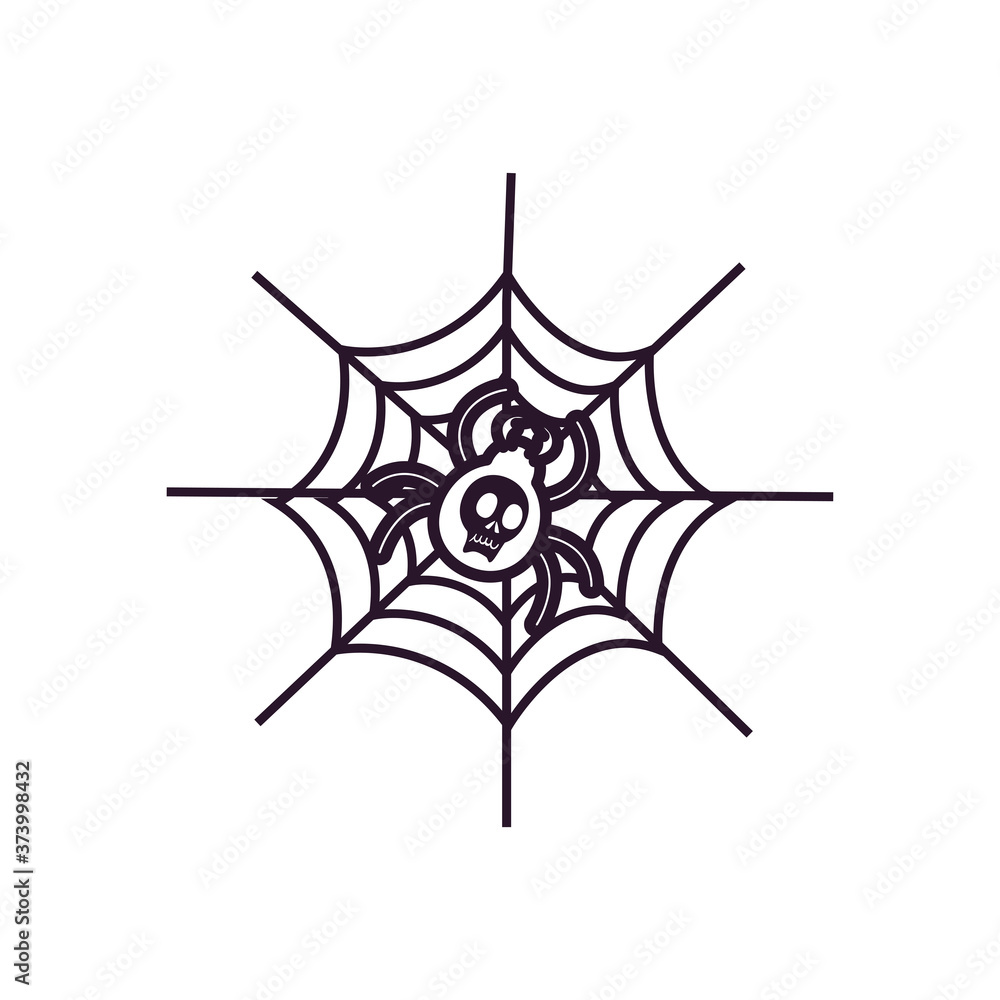 halloween spider with skull cartoon free form line style icon vector design