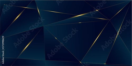 Deep Blue Luxury Gold Background. Golden Rich VIP Low Poly Poster 3D 