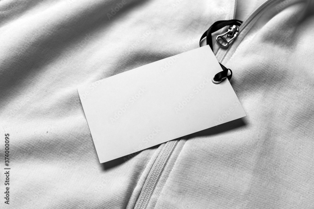Blank White Rectangular Clothing Tag, Label Mockup Template on White  Stylish Sportswear. Price Tag Label With Copy Space, Empty Space Stock  Illustration