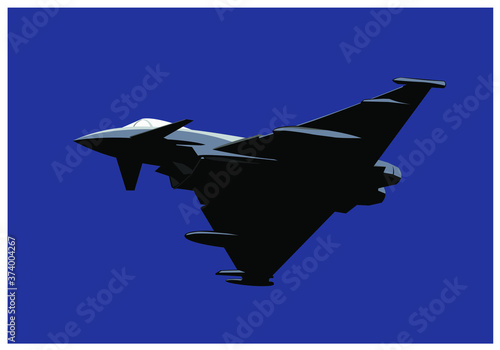 Eurofighter Typhoon. Modern jet fighter in fly. Simple drawing. Vector drawing for illustrations.