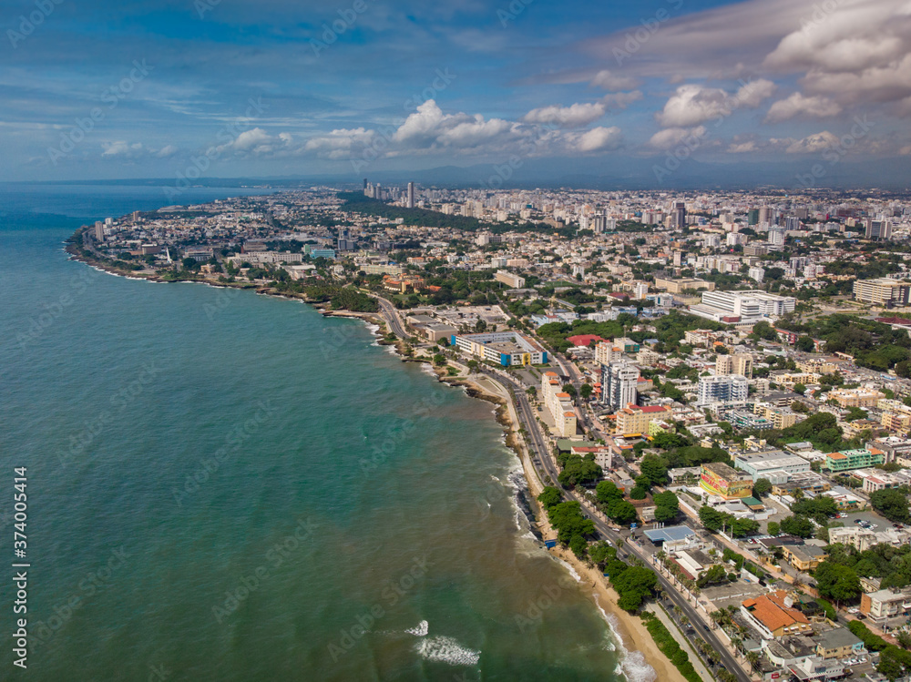 Aerial drone view of cityscape of Santo Dominngo, Dominican Republic 