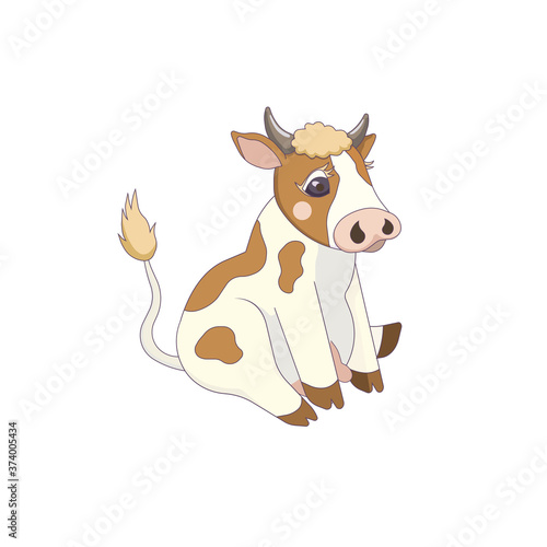 Red and white cow on white isolated background  vector illustration in Cartoon design style  concept of Farm Life  Domestic Animals  also Cattle  Countryside style and Nature  Dairy and Milk.