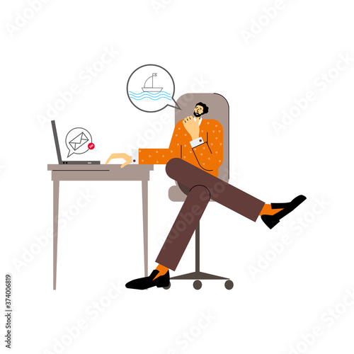 Procrastination and delaying working tasks concept. Man sitting in an office.