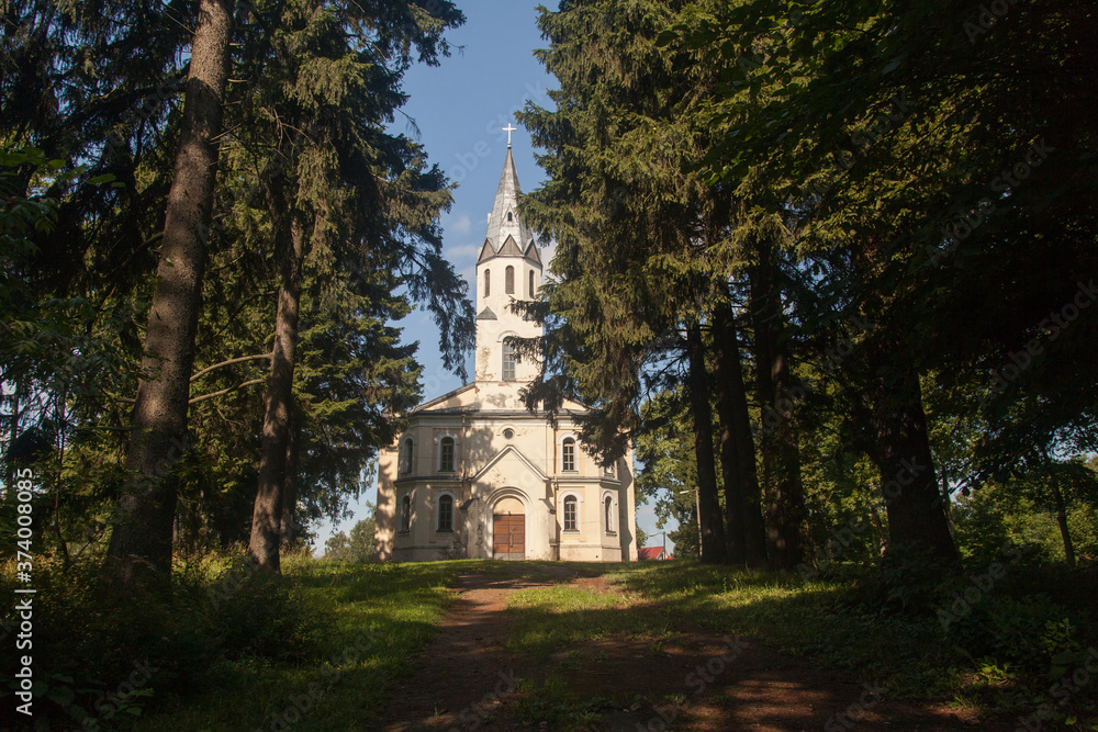 Old Lutheran village church in the forest