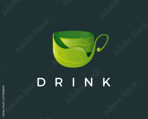 minimal green tea logo template - vector illustration