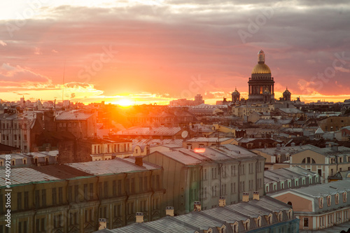 Saint Petersburg suset cityscape with dome of Saint Isaac's cathedral photo