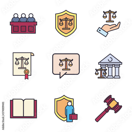Human rights line and fill style icon set vector design