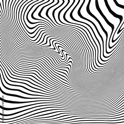 black and white abstract warped vector stripes pattern background