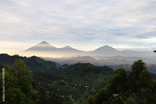 Volcanoes on border of Uganda, Rwanda and Democratic Republic of Congo