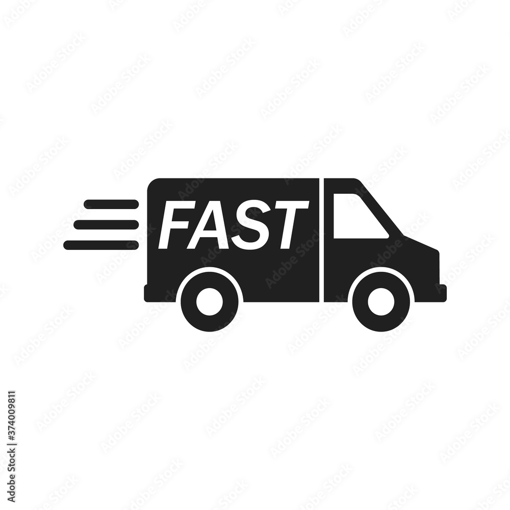 Fast delivery icon silhouette shipping truck isolated on white background vector illustration