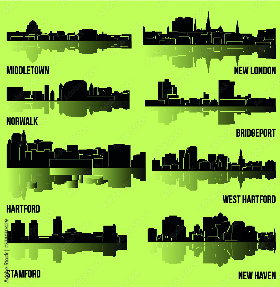 Fototapeta premium 8 Cities in Connecticut (Hartford, New London, New Haven, West Hartford, Middletown, Stamford, Bridgeport, Norwalk )