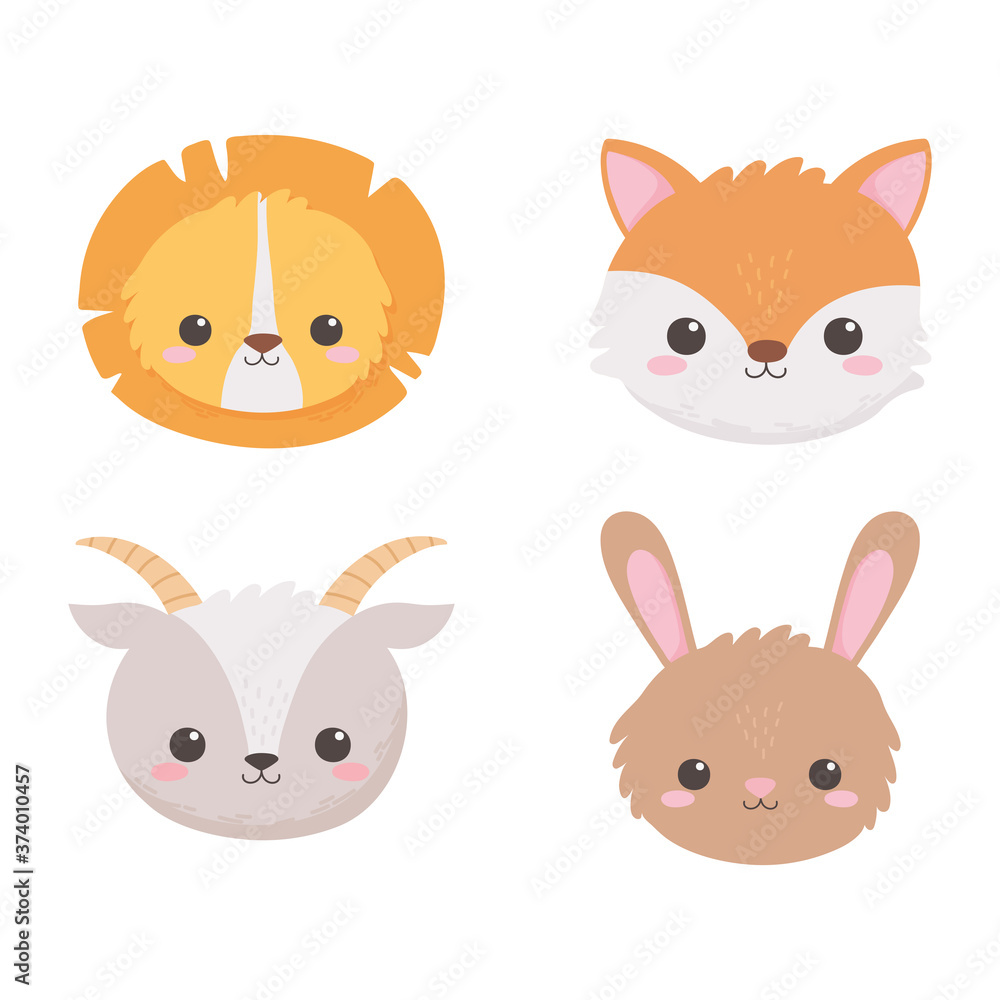 cute lion fox goat and rabbit head cartoon animals cute lion fox goat and rabbit head cartoon animals