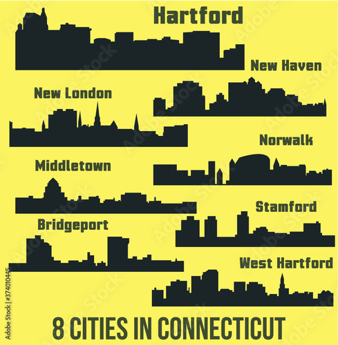 8 Cities in Connecticut (Hartford, New London, New Haven, West Hartford, Middletown, Stamford, Bridgeport, Norwalk )
