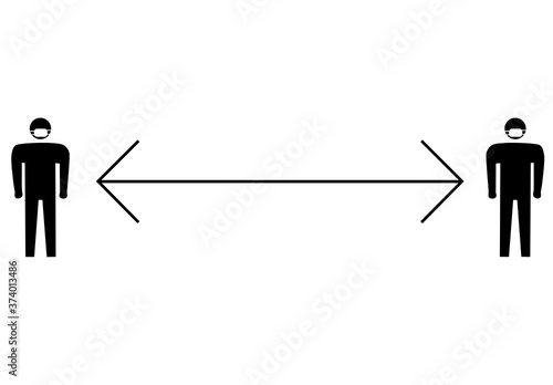 マスクをつけて距離を保つウイルス感染対策のイメージ素材