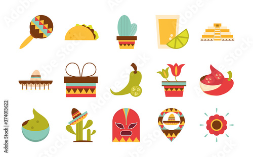 mexican icons collection decoration celebration festive flat design