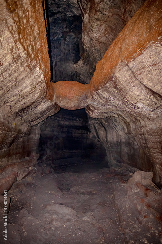 boulder suspended in lava tube