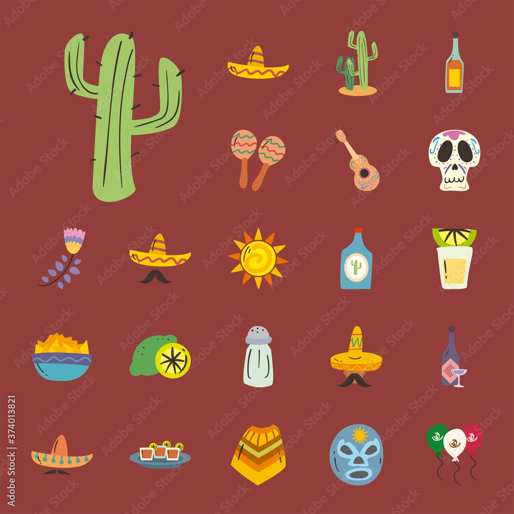 Fototapeta premium mexican cactus and free form style icon set vector design