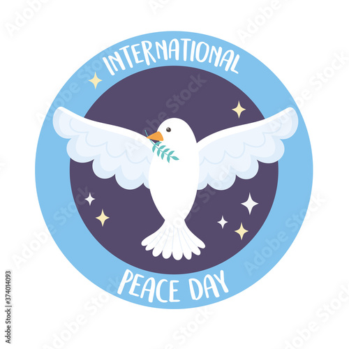 international peace day white dove holding branch in flying