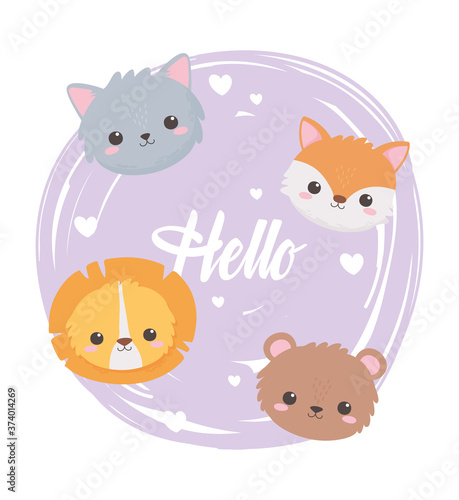 cute cat fox lion and bear faces adorable cartoon animals