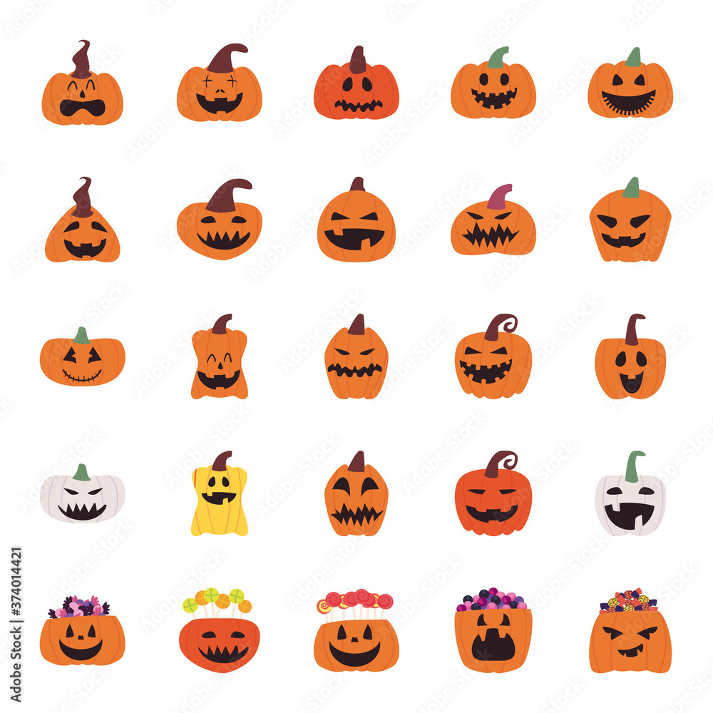 pumpkins cartoons free form style icons group vector design