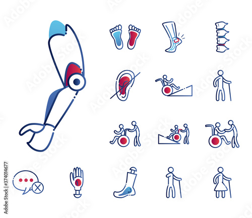 Handicapped gradient style icon set vector design