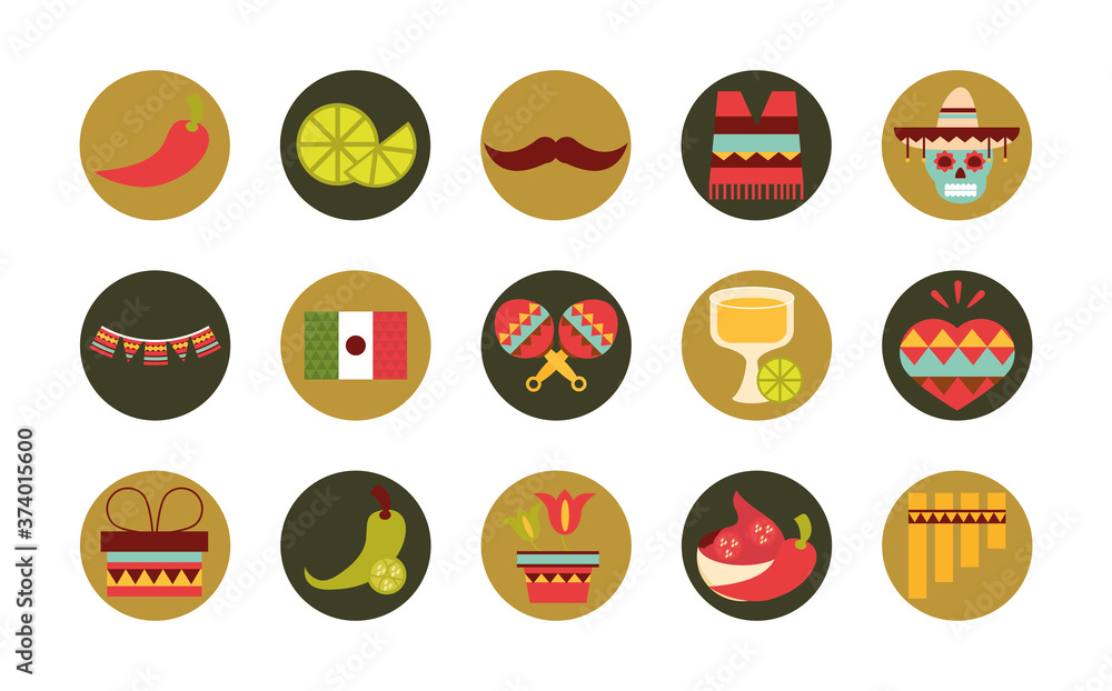 mexican icons collection decoration celebration festive flat design