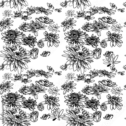 Seamless pattern with peony flowers. freehand drawing  kids drawing. Abstract background.