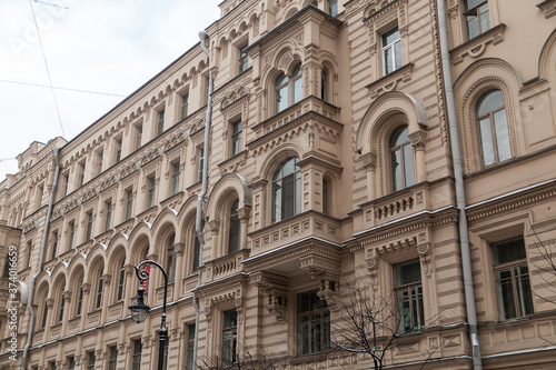 Facade of vintage classical building in Saint Petersburg