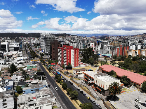 View from the heights of the north of the city of Quito observing buildings in the United Nations avenue
