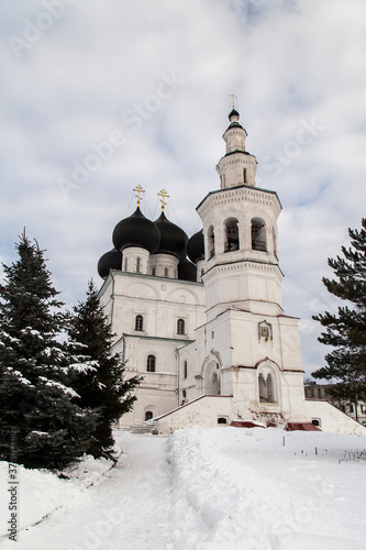 White orthodox church with bell tower
