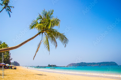 Beautiful Ngapali beach  white sand  palm trees  Myanmar