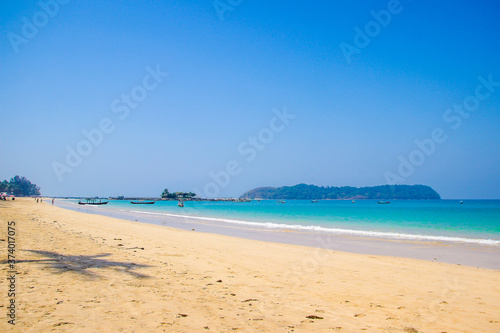 Beautiful Ngapali beach  white sand  palm trees  Myanmar