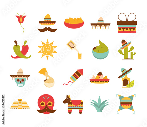 mexican icons set, decoration celebration festive national flat design © Stockgiu