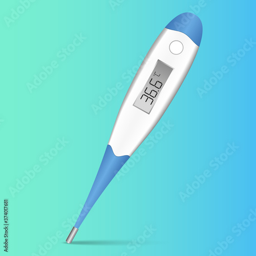 Thermometer.Realistic thermometer on a blue-green background.You can use it as a design element.Vector illustration.