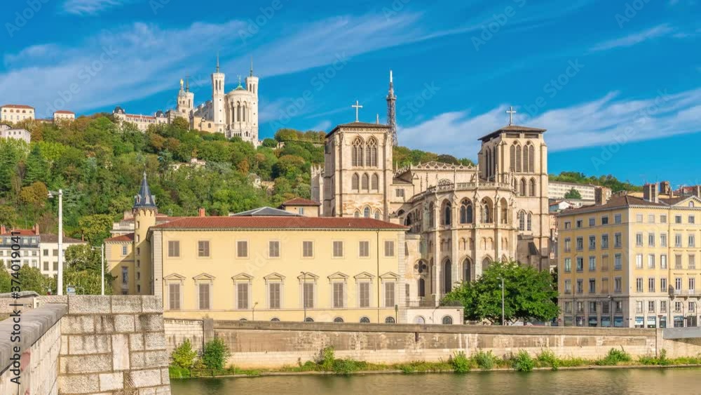 4k timelapse of sunrise at Pont Bonaparte over the Saone in Lyon city center, France.Together with its suburbs Lyon forms the 2nd-largest metropolitan in France 4k timelapse of sunrise at Pont Bonaparte over the Saone in Lyon city center, France.Together with its suburbs Lyon forms the 2nd-largest metropolitan in France