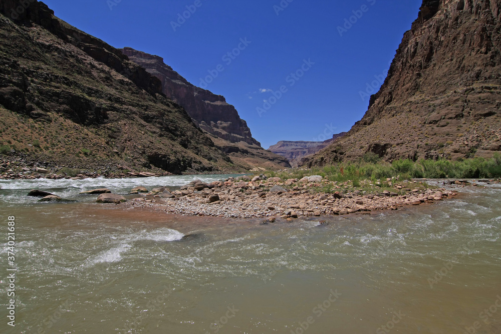 Confluence of Tapeats Creek and Colorado River in Grand Canyon National Park, Arizona from Thunder River Trail. Confluence of Tapeats Creek and Colorado River in Grand Canyon National Park, Arizona from Thunder River Trail.
