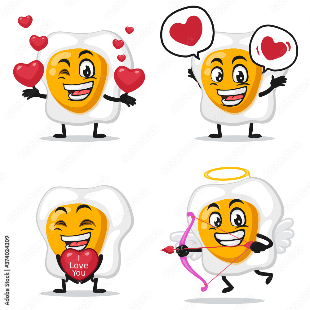 vector illustration of fried egg mascot or character collection set with love or valentine or love theme