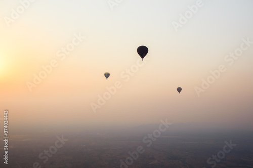 Hot air balloon sunrise flight over Bagan, stunning views and panoramas, Myanmar Burma