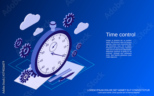 Time management, control, business planning flat isometric vector concept illustration