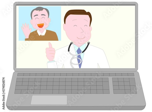 オンラインで医師から診察を受ける高齢者。