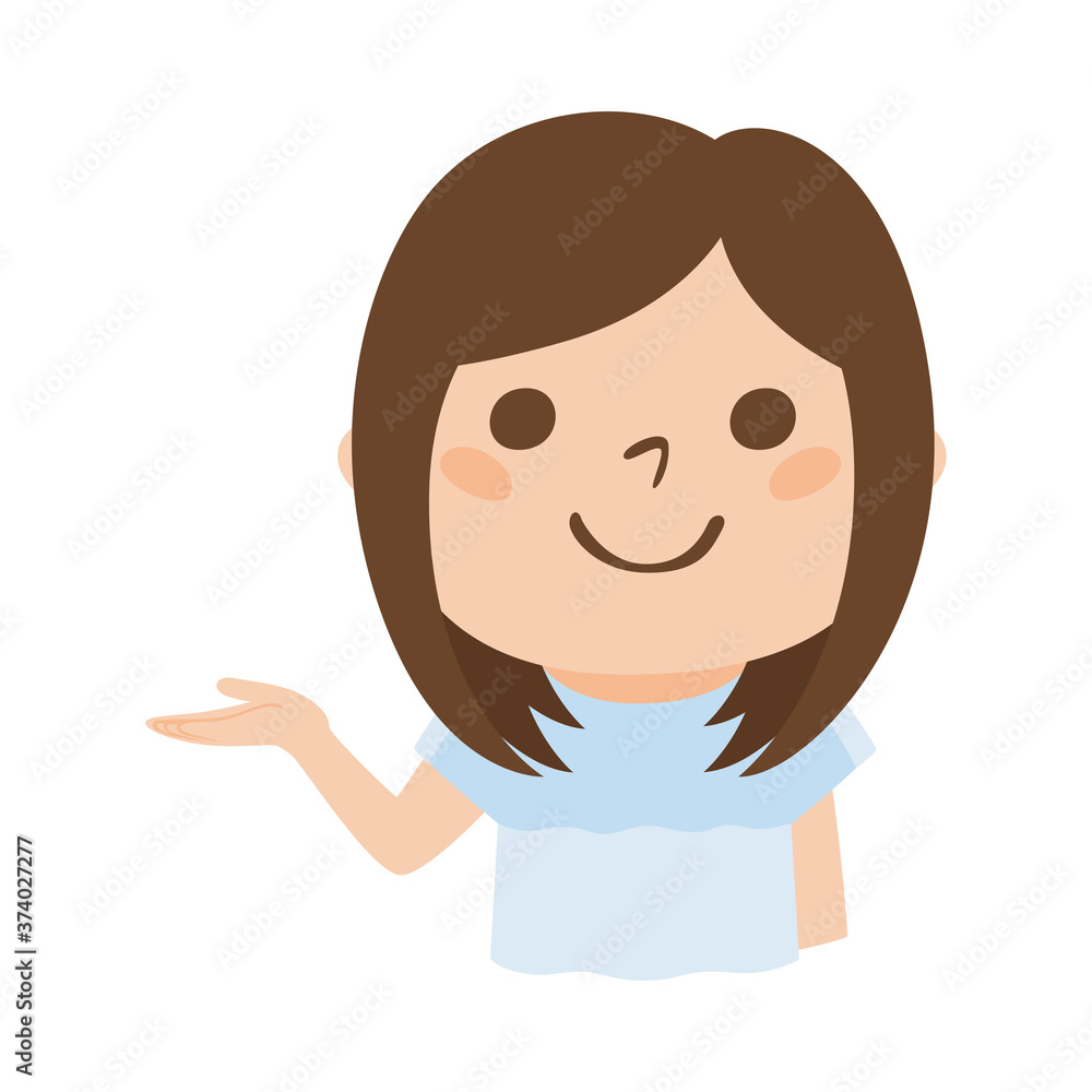 手で案内してる若い女性のイラスト。 手で案内してる若い女性のイラスト。