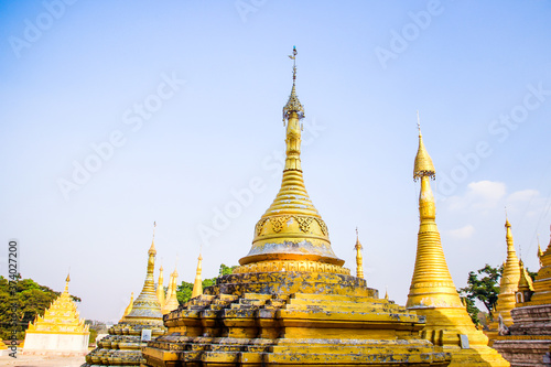 Myanmar ancient buddhist golden temples and stupas
