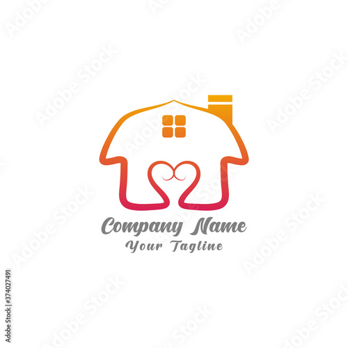 Simple icon of house with heart shape within. House line art shape. Vector symbol logo template easy to edit.