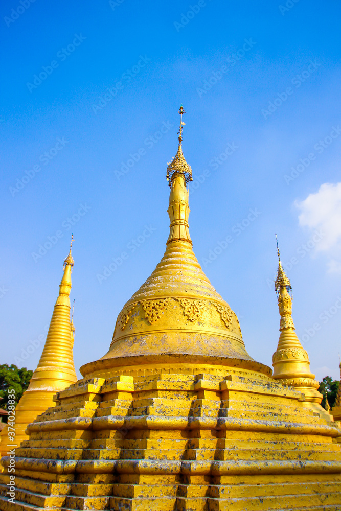 Beautiful ancient golden Buddhist temples and pagodas Myanmar Burma