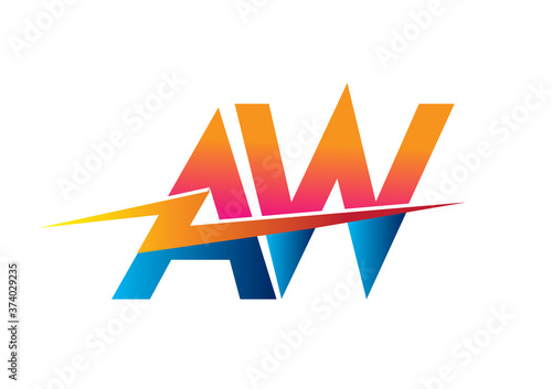 Letter AW logo with Lightning icon, letter combination Power Energy Logo design for Creative Power ideas, web, business and company.