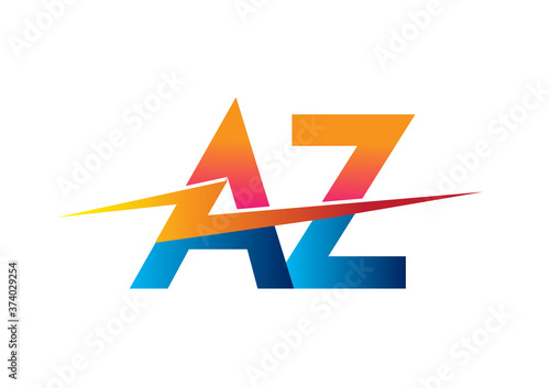 Letter AZ logo with Lightning icon, letter combination Power Energy Logo design for Creative Power ideas, web, business and company.