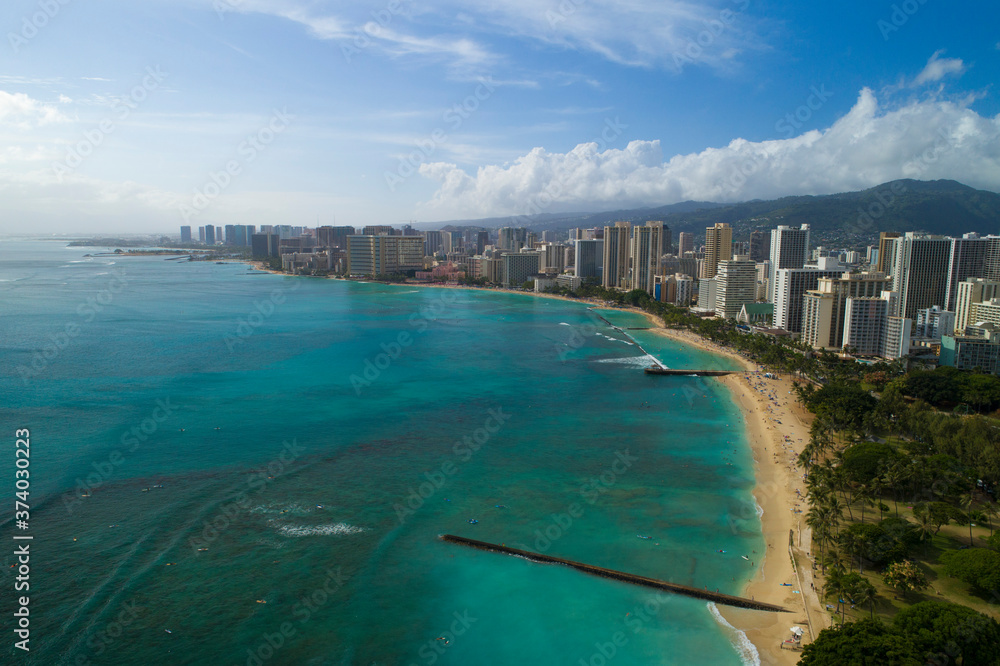 Aerial view of Waikiki Beach, Hawaii