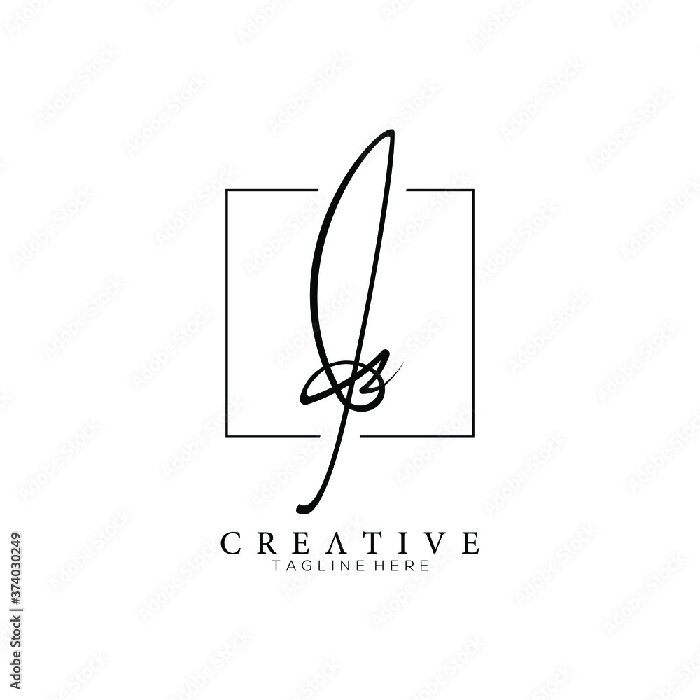 Stylish Letter B Monogram Signature Logo Design Template with Square line Background